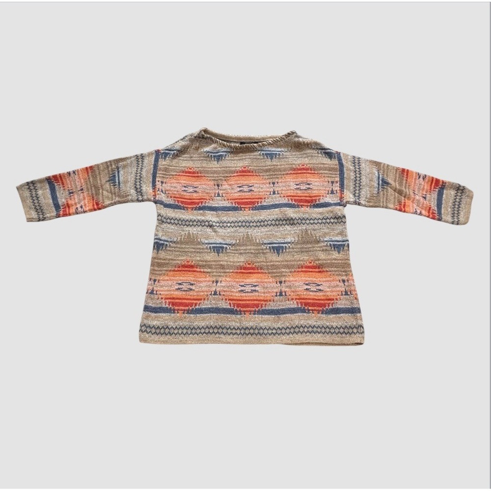 Chaps Women's Small Aztec Southwestern Sweater 3/4 Sleeves